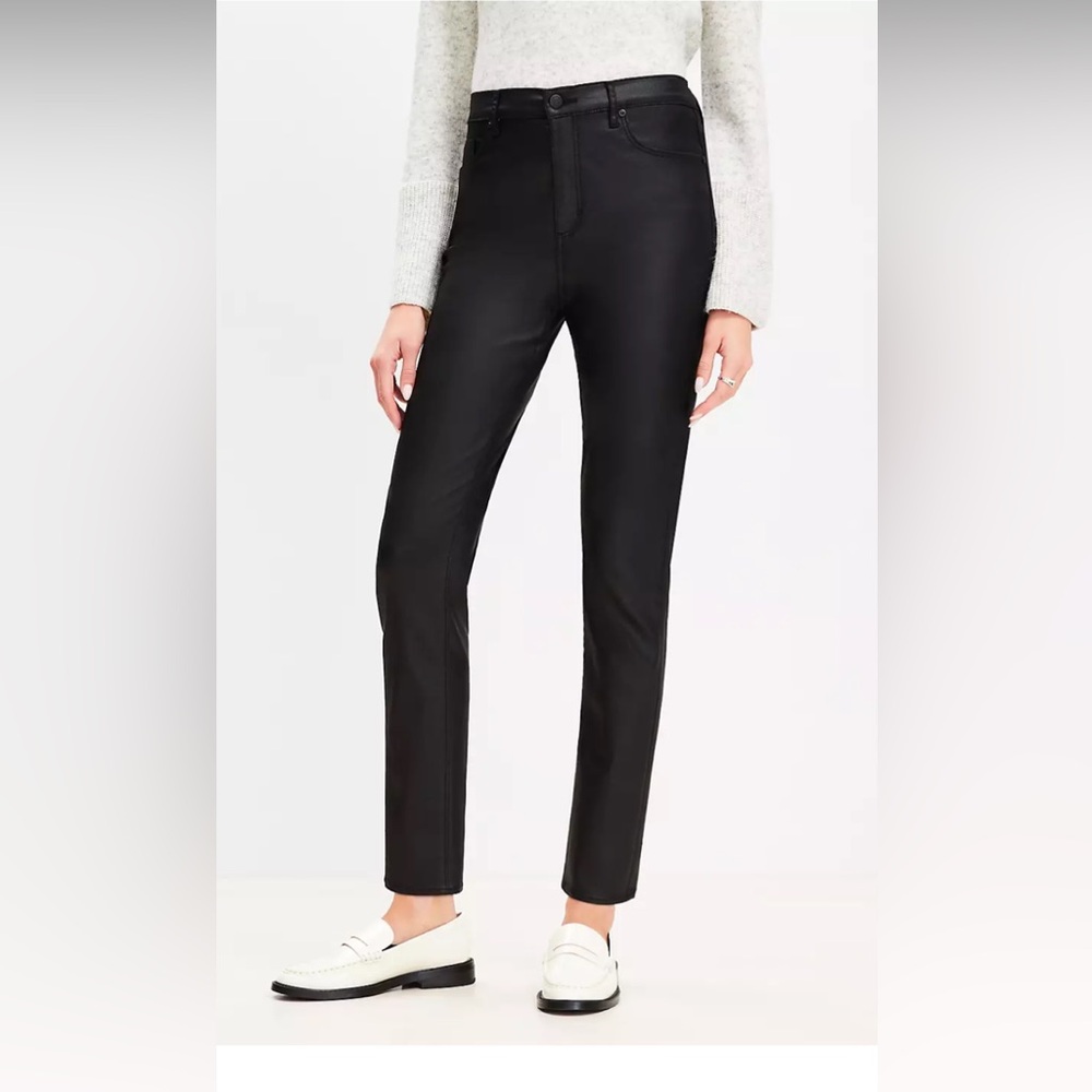 LOFT Black Coated Straight Leg Jeans Size 8
